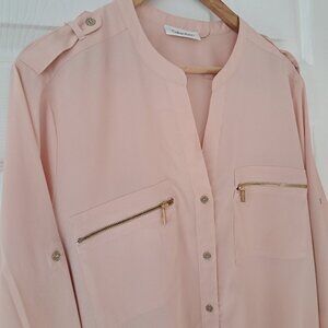 Calvin Klein Blush Tunic with Zipper Pockets Rolled up Sleeves, Women’s Size XL